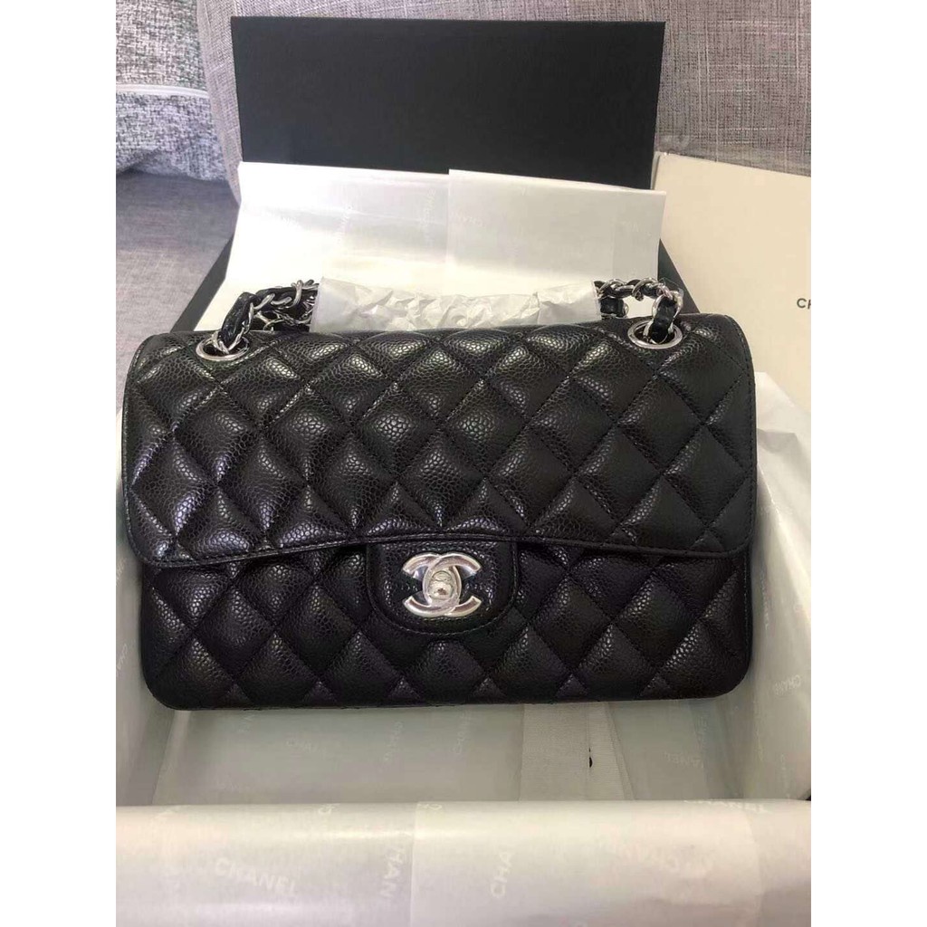 ของแท้ Chanel Classic 10 นิ้ว Black Caviar SHW Holo 30 Full Equipment Single Shoulder Ladies Bag