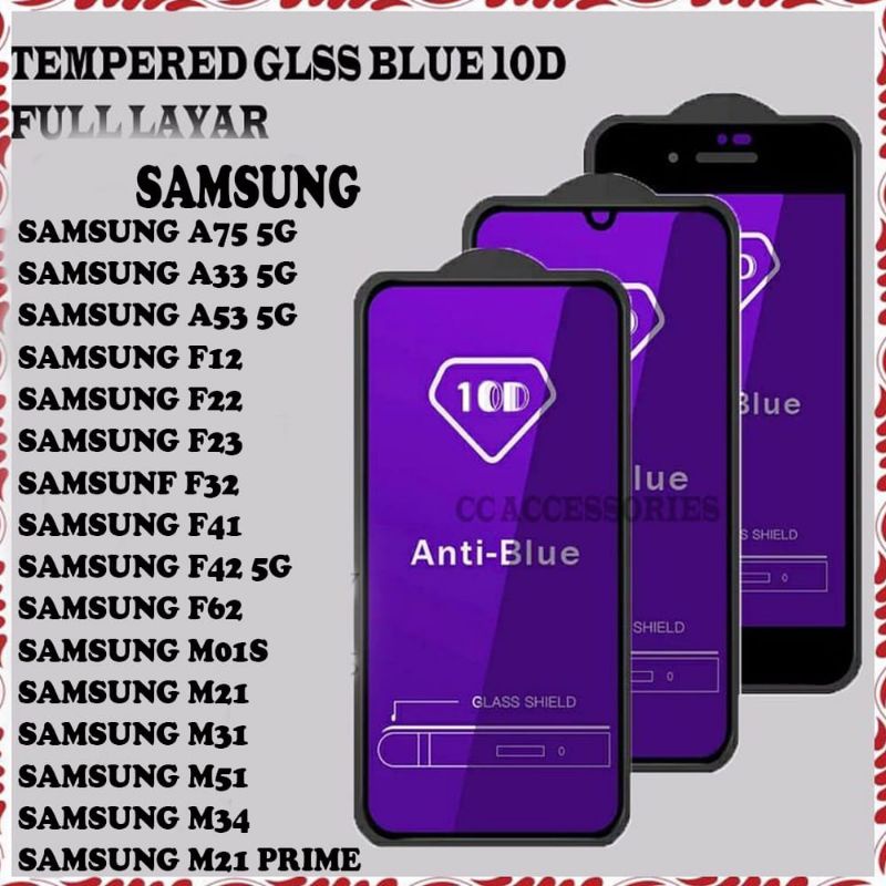 LAYAR SAMSUNG A75 5G / A33 5G / A53 5G / F12 / F22 / F23 / F32 / F41 / F42 5G / F62 / M01S / M21 / M31 / M51 / M34 / M21 / M21 / M31 / M31 / M51 / M31 / M31 / M31 / M51 / M21 / M34 / M21 / M51 / M21 / ฟิล์มกันรอยหน้าจอ 10D สีฟ้า