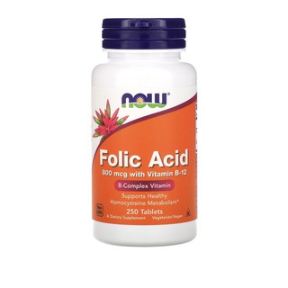 (ล็อตใหม่)Folic Now Foods 800mcg with VitaminB-12  250 tablets โฟลิค