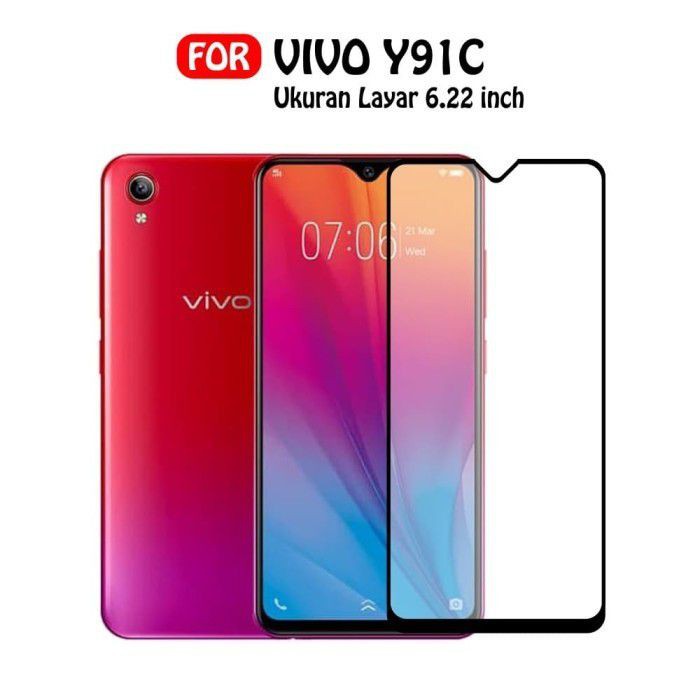 CASE888 กระจกนิรภัย 5D 6D 9D 21D Vivo Y91c Full Coverage Ultra HD - สีดํา