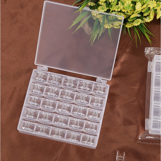 กล่องพร้อมกระสวยพลาสติก 25 ชิ้น สำหรับจักร Elvira, Singer, brother, Janome, Elna, bernette