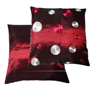 A35-Thai Silk Pillow Covers ปลอกหมอนอิง ไหมไทยลายปักวงกลม 16×16 นิ้ว 1 คู่