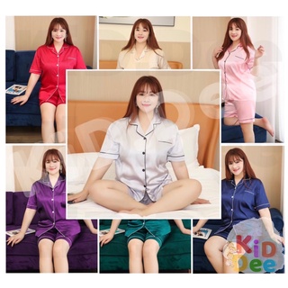 ชุดนอนผ้าซาตินขาสั้น ไซส์ใหญ่  ชาย-หญิงใส่ได้ 3XL-6XL คนอวบ คนอ้วน ชุดนอนผู้หญิง ใส่ได้สบาย #SS22