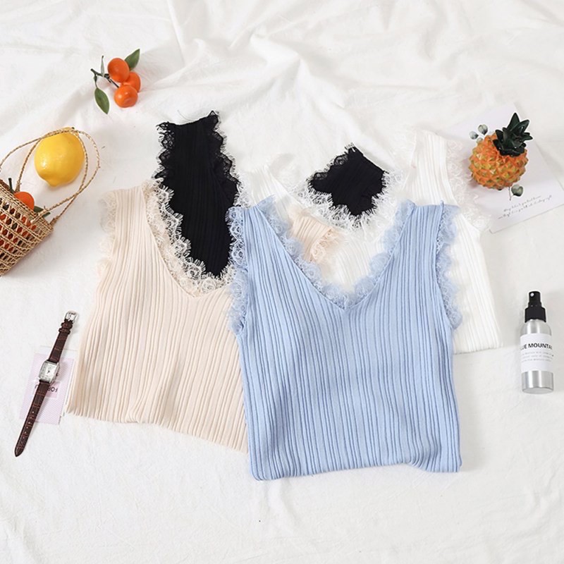 Top : เสื้อแขนกุดคอวี