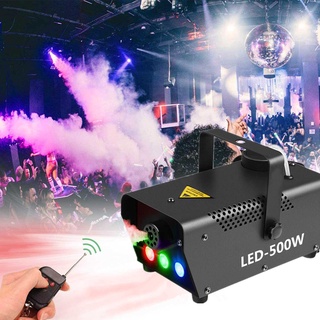 เครื่องพ่นควันเวที เครื่องทำหมอกบนเวที 500 วัตต์ ขนาดเล็กแสงไฟ LED เครื่องทำหมอกควัน Fog Machine Mini Remote