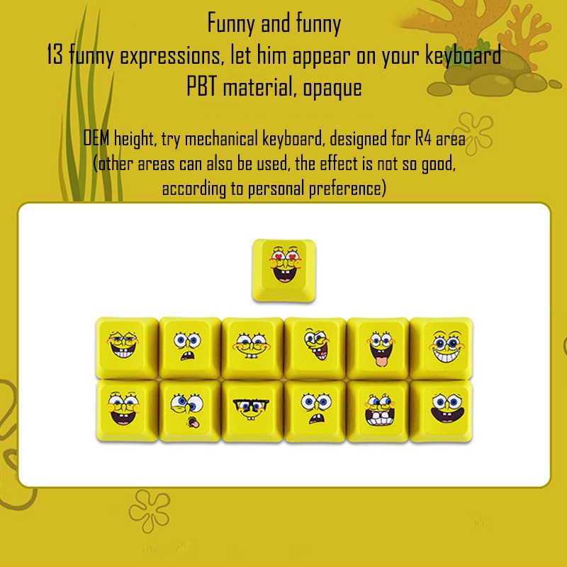 -LW- คีย์บอร์ด PBT Key Cap การ์ตูน Key Cap OEM R4 Keycap ที่กําหนดเองคีย์บอร์ดอะไหล่ Spongebob Theme Keycaps