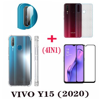 VIVO V19 Y15 2020 Y17 Y12 Y11 full-screen tempered glass film + back film + lens film + mobile phone case(4in1)