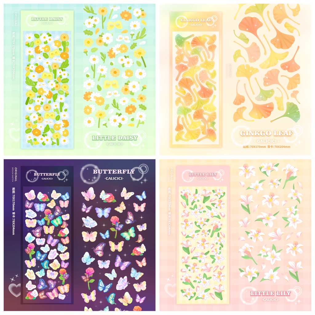 GaLiCiCi Stickers สติ๊กเกอร์ผีเสื้อดอกไม้ระยิบระยับ / สติ๊กเกอร์ตกแต่งดอกไม้ DIY สติ๊กเกอร์