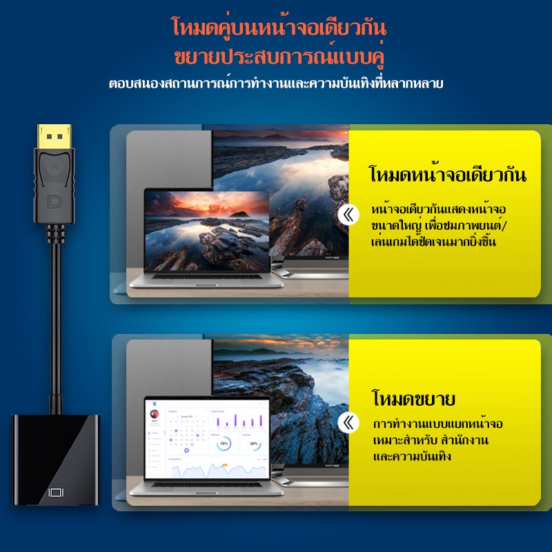 ส่งไวจากไทย DisplayPort to VGA Cable DP to VGA Male to Male Gold Plated Cord Compatible for Computers Displays#A-049
