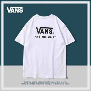 Vans Vance เสื้อยืดคอกลม แขนสั้น ผ้าฝ้าย พิมพ์ลาย ทรงหลวม ขนาดใหญ่ สีขาว แฟชั่นฤดูร้อน สําหรับผู้ชาย และผู้หญิงยืด.สบาย.