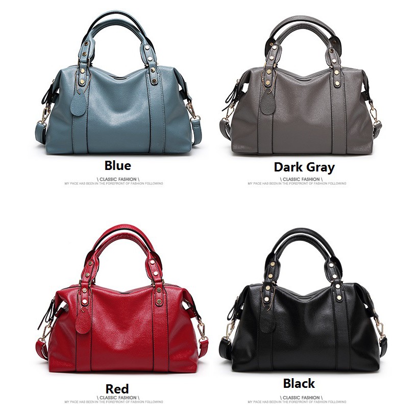 Retro Cowhide Leather Ladies Boston Beg Bags Handbag Women Beg Shoulder ...