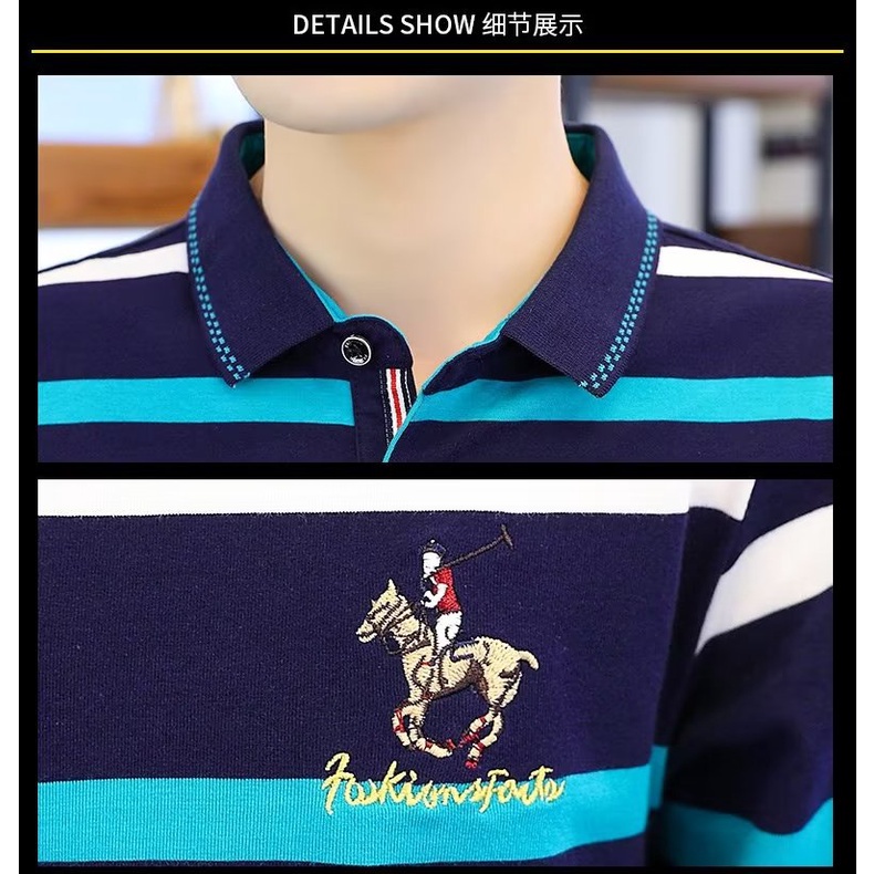 เสื้อแจ็กเก็ตโปโล แขนยาว คอปก ลายทาง สไตล์เกาหลี นักธุรกิจ สําหรับผู้ชาย