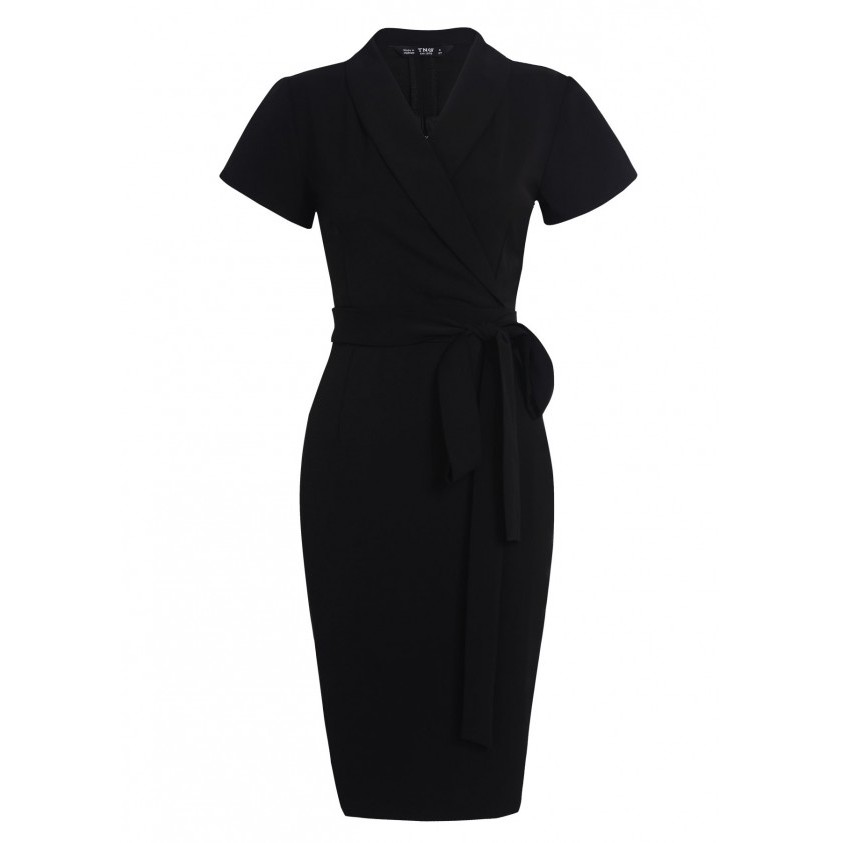 V396-2 TNG ชุดเดรสคอปกเสื้อกั๊กสีดําสําหรับผู้หญิง