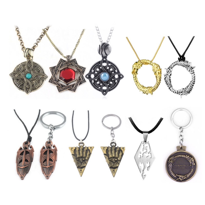 การเลื่อนโบราณครั้งแรก 5 Skyrim Dragon Hollow Gem สร้อยคอพวงกุญแจจี้