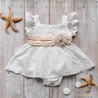 LAA6-Baby Girl’s Fresh Solid Color Fashion Flower Skirt Hem Lace Sleeveless Triangle Jumpsuits