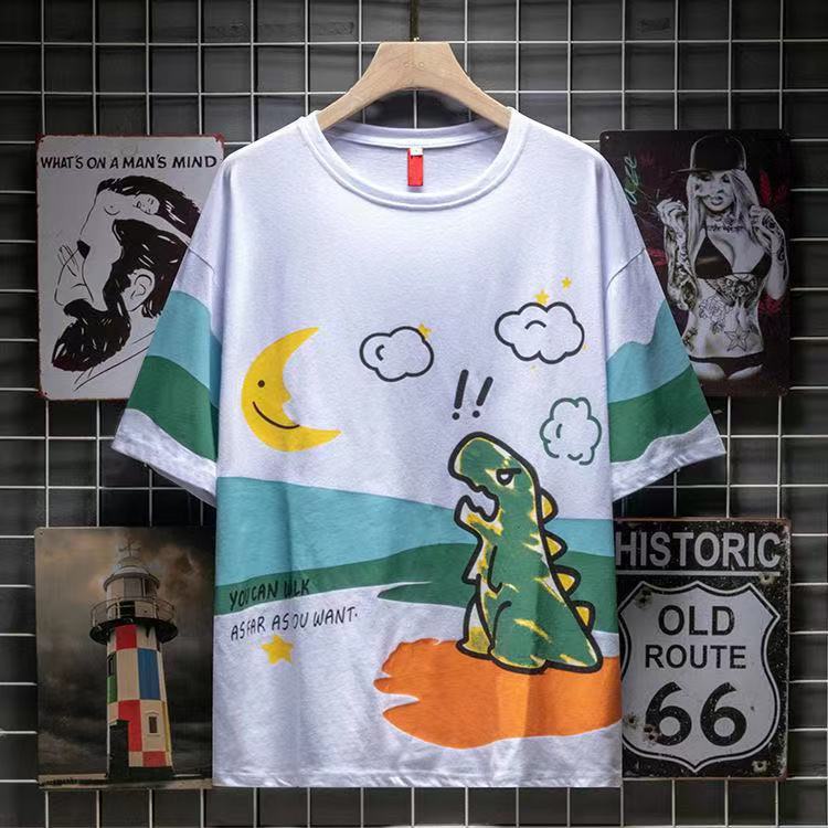 New✨ เสื้อยืดคอกลมผู้ชาย พิมพ์ลายการ์ตูนมี 4 สี ดำ ขาว สีน้ำเงิน ส้ม