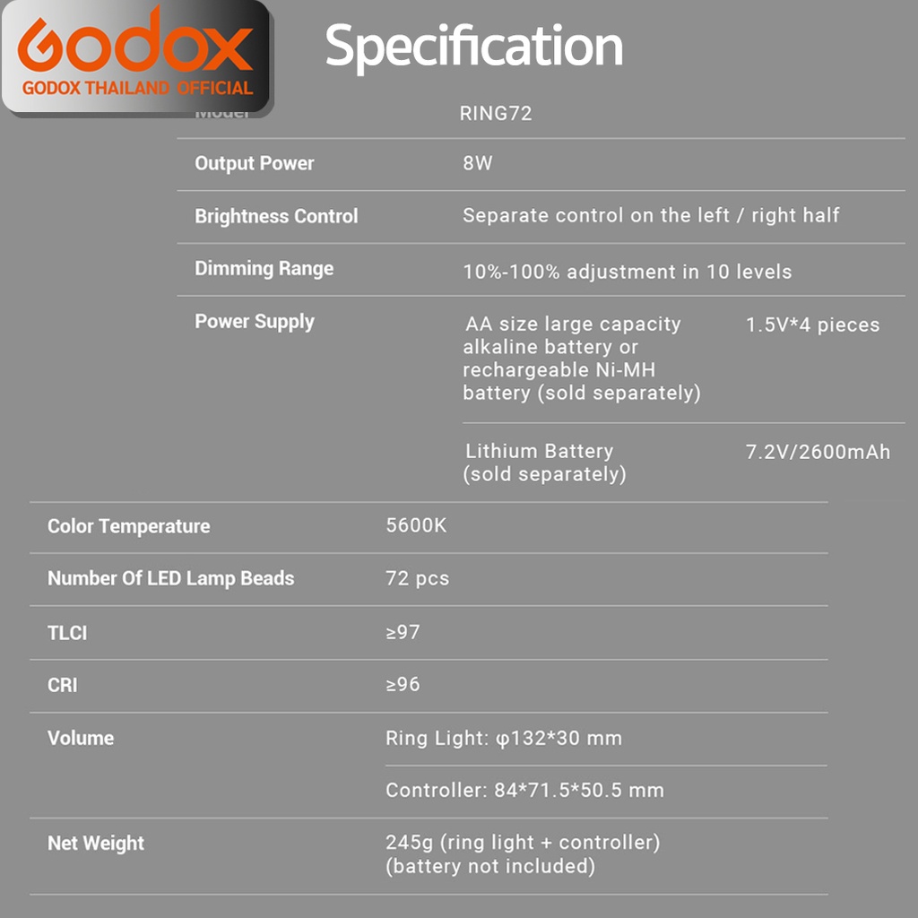 Godox LED Ring72 Macro Ring Light 8W 5600K ไฟถ่ายสินค้า ไฟมาโคร - รับประกันศูนย์ Godox Thailand 3ปี