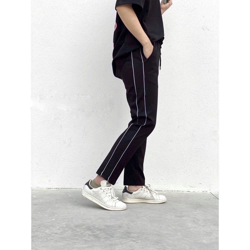 KO2 กางเกงกีฬาสําหรับบุรุษและสตรี 2-Stripes Straight Leg Gym Sport Tights กางเกงออกกําลังกาย