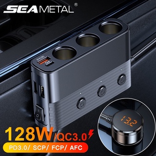 SEAMETAL 128W ที่ชาร์จแบตในรถที่จุดบุหรี่ PD30W QC3.0 Type C 3 พอร์ต USB มัลติฟังก์ชั่น ซ็อกเก็ตอะแดปเตอร์ไฟรถยนต์ เครื่องชาร์จอเนกประสงค์แบบเร็ว 12-24V Car Charger Cigarette Lighter Multifunctional Auto Power Adapter Socket