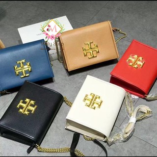 Tory Burch กระเป๋าหนังวัว กระเป๋าแฟชั่น กระเป๋าโซ่ กระเป๋าสะพายไหล่ ขนาดเล็ก กระเป๋าซิป กระทัดรัด งานสวย ยอดนิยม