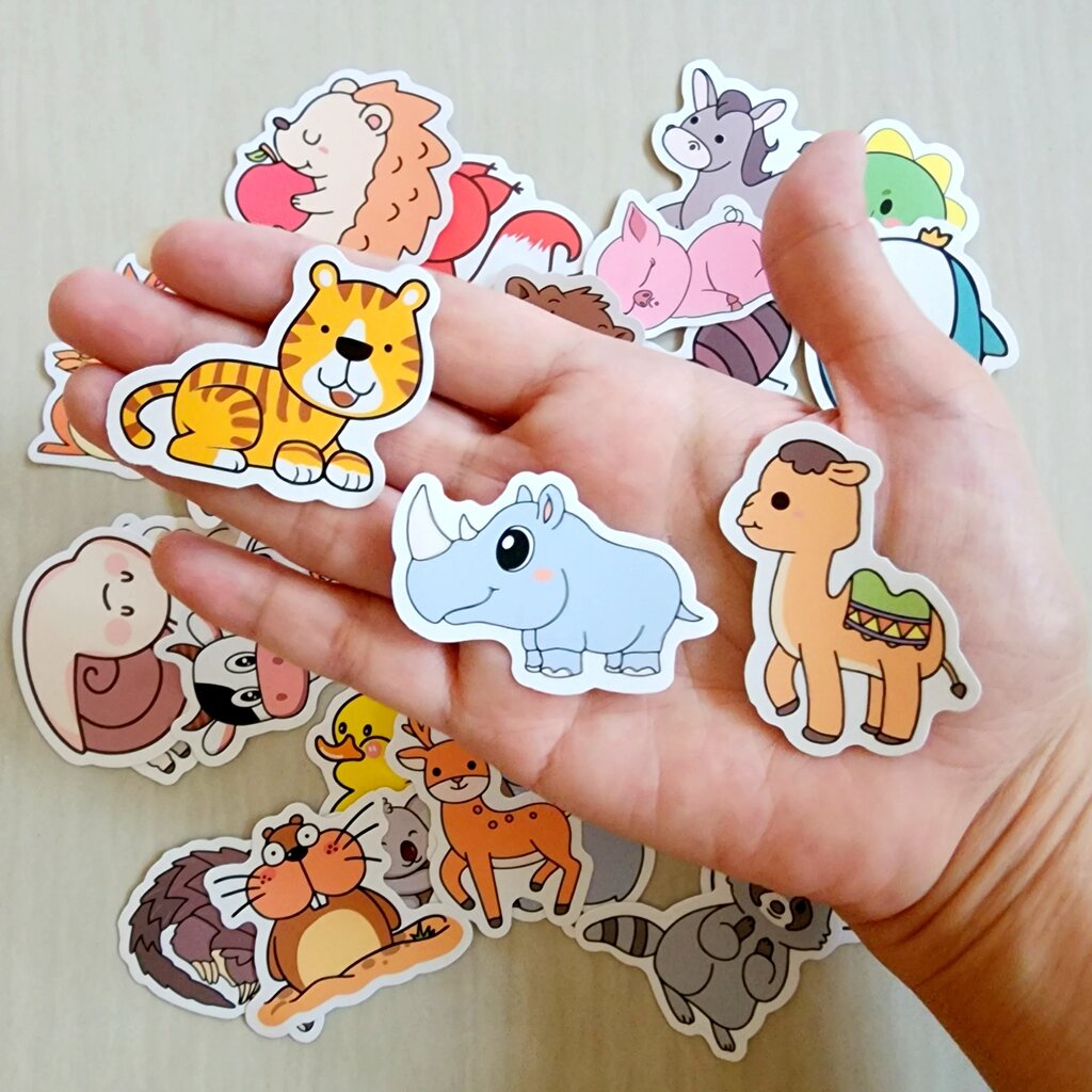 สติ๊กเกอร์ รูปสัตว์ ซาฟารี ช้าง ฮิปโป ติดแน่น กันน้ำ ติดของใช้ ของเล่น (50 ชิ้น) animal sticker - รูปที่ 2
