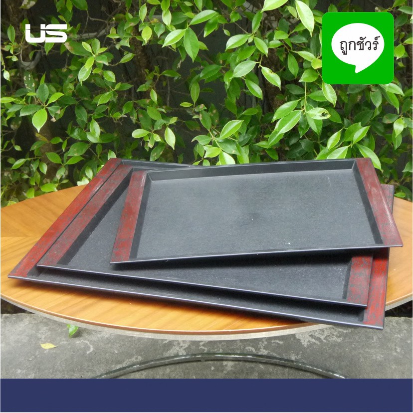 ถาดพลาสติกญี่ปุ่นขอบแดงลายไม้ US