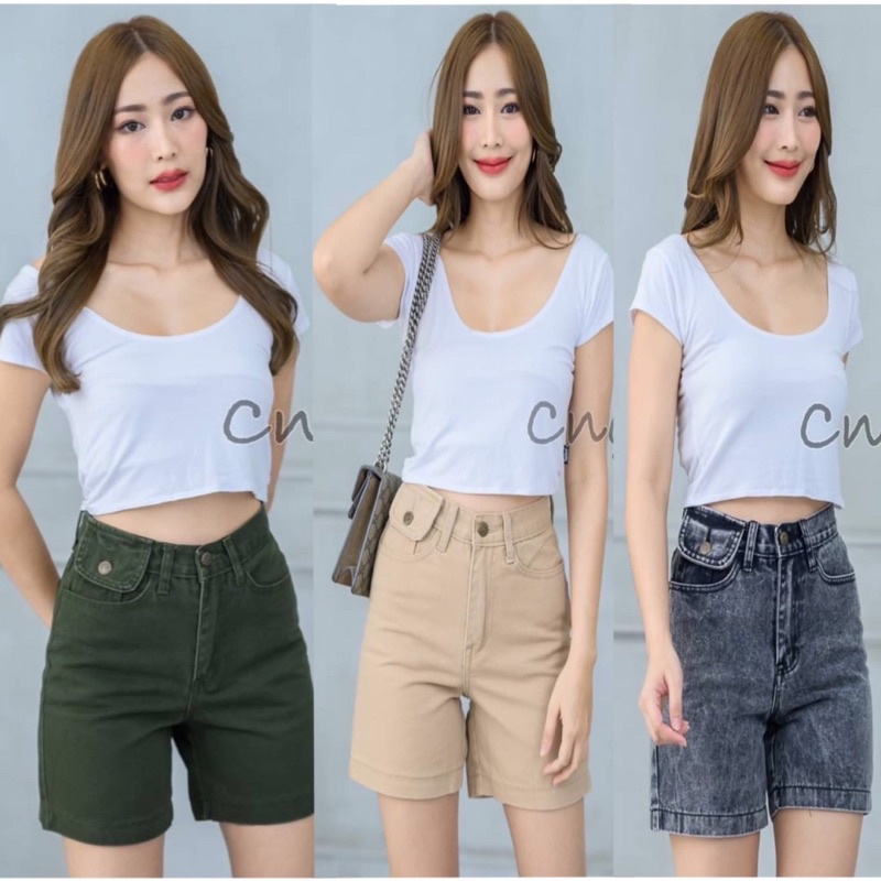 กางเกงยีนส์ ขา3 ส่วน ยีนส์แฟชั่นแต่งกระเป๋าน้อยเก๋ๆ กางเกงยีนส์เอวสูง มีถึงBig Sizeป้าย Cng jeans