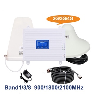 เครื่องขยายเสียง 2G 3G 4G Tri-Band 900 1800 2100 MHz Repeater GSM WCDMA UMTS LTE Booster Triband 900/1800/2100 พร้อมเสาอากาศ ล็อก แผง