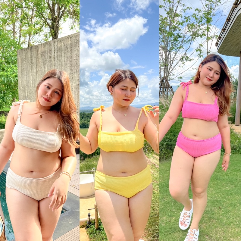 Gummy bikini บิกินี่สาวอวบ ผูกโบว์ที่ไหล่ เอวสูง - MerryChubbyHouse
