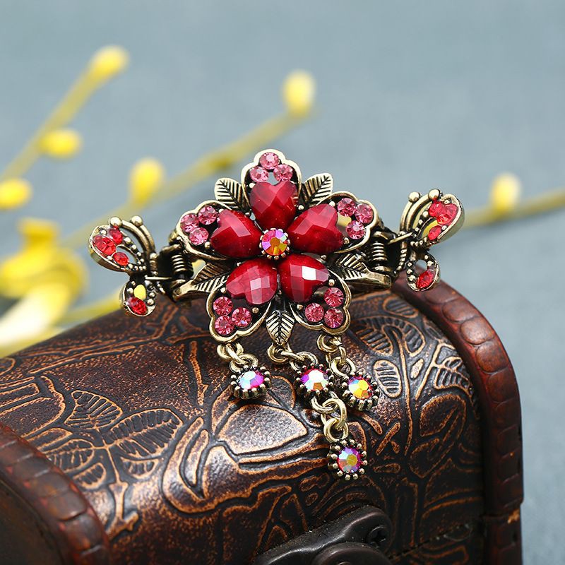 高 水 复古花步 knack knack knack จี้ Craler 夹 คลาสสิก Elegant ดอกไม้ พู่ กิ๊บติดผม (1 ชิ้น )