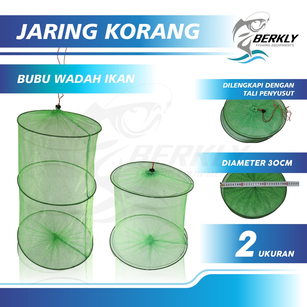 Berkly Korang Net Fish Container 2 & ที่วางปลา 3 ชั้น ดักจับปลาทรงกลม ดักจับปลา กุ้ง กุ้งก้ามกราม ภาชนะบรรจุปลาพับทรงกลม