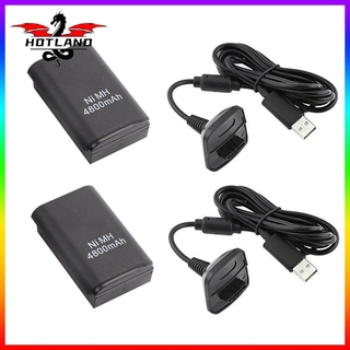 [เครื่องเกม]2 Battery Pack Charger Cable for Microsoft Xbox 360 Wireless Controller Black