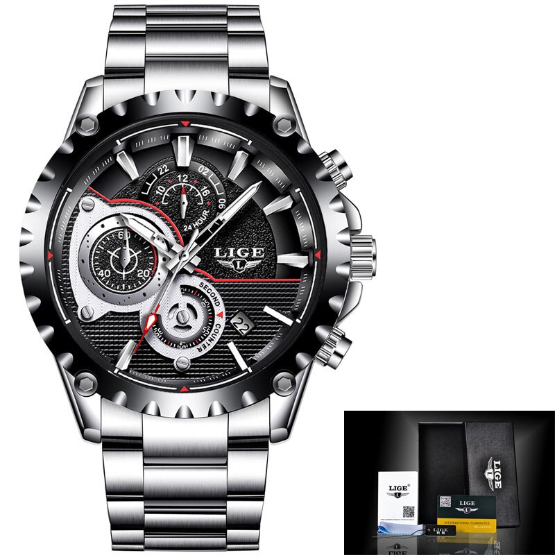 Men Watch Top Brand LIGE Luxury Quartz Watch Men s Sports Chronograph Stainless Steel Waterproof Men
