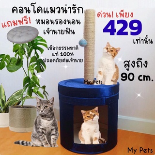 ถูกสุด พร้อมส่ง 🐱 คอนโดแมวน่ารักนอนฟิน พร้อมเสาลับเล็บเชือกธรรมชาติแท้ ปลอดภัย สูง 90 cm พร้อมส่ง #คอนโดกลาง90