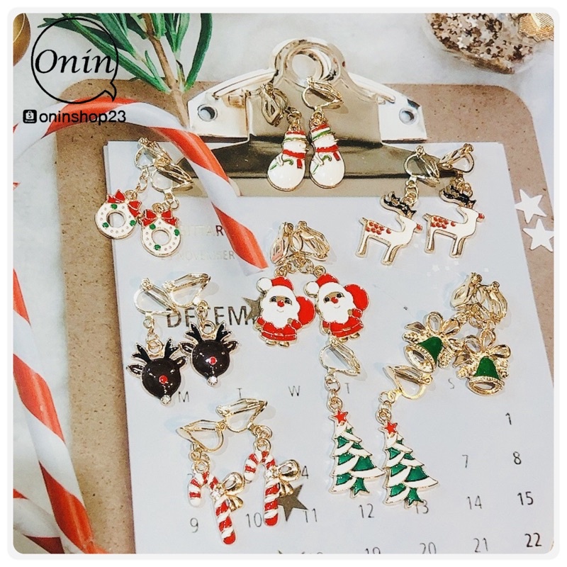 🎅🏻🦌🎄Set2 ต่างหู แบบหนีบ ปีใหม่ คริสต์มาส ไม่ต้องเจาะหูก็ใส่ได้