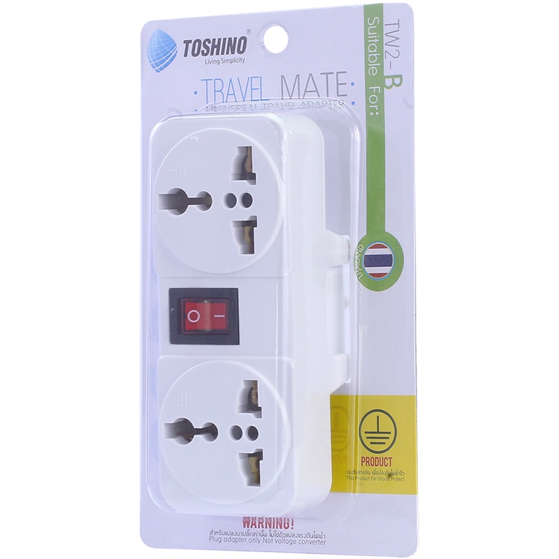 ปลั๊กแปลงขาแบน 3P มีขากราว ยี่ห้อ Toshino รุ่น TW2-B ขนาด 2 ช่อง 1สวิทซ์ รองรับไฟ 2000 วัตต์ - รูปที่ 4