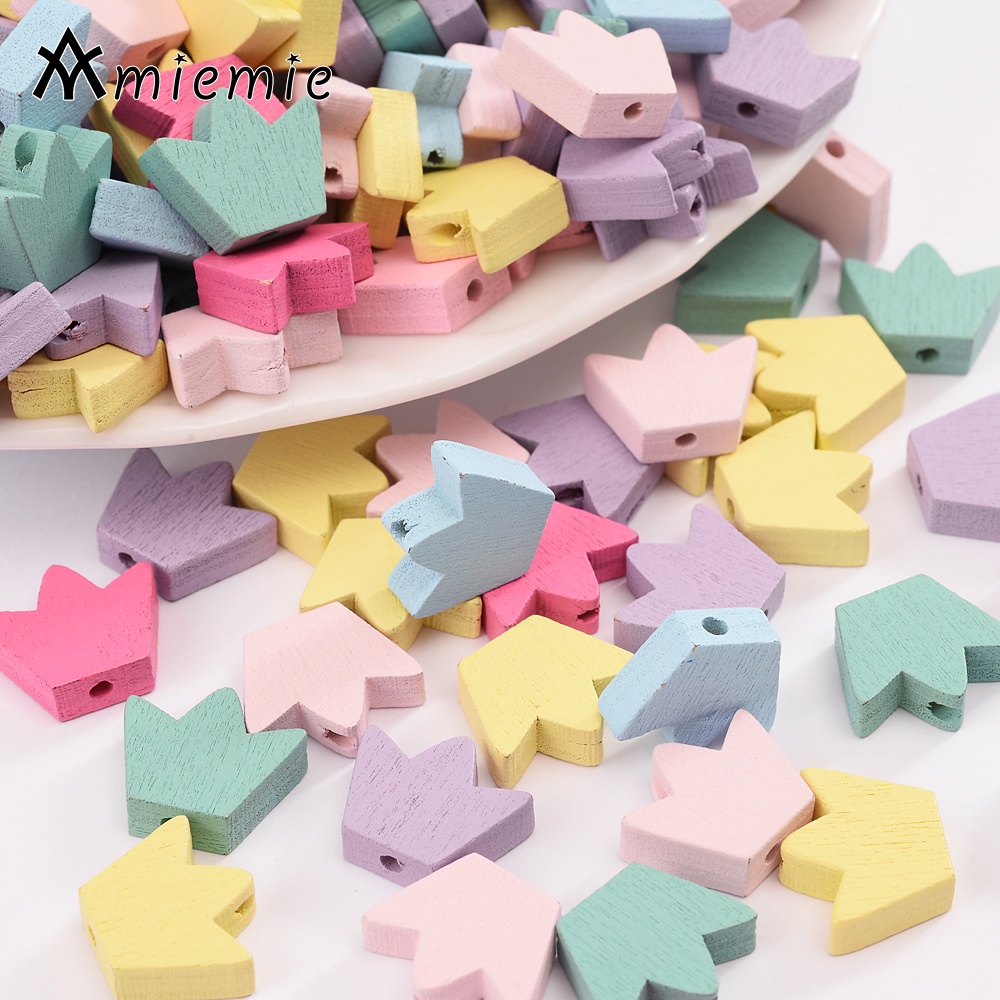 ลูกปัดไม้ รูปมงกุฎ ขนาด 13x15 มม. สีแคนดี้ สําหรับทําเครื่องประดับ สร้อยข้อมือ สร้อยคอ งานฝีมือ DIY จํานวน 30 ชิ้น ต่อล็อต