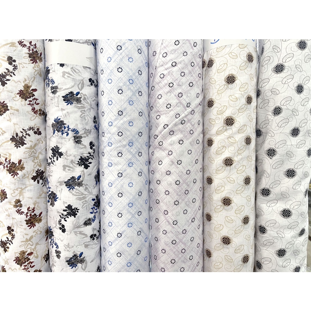 ผ้าเมตร ผ้าลินิน ลินินผสม ลายดอกไม้ หน้ากว้าง 55 นิ้ว หน่วยขายเป็นเมตร