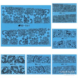 สติกเกอร์ติดเล็บ สติกเกอร์ตกแต่งเล็บ แทททูติดเล็บ แบบลอกลายน้ำ ลายลูกไม้  (BD061-BD066)