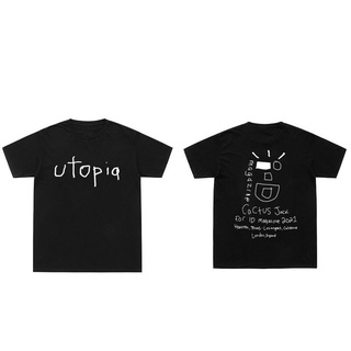 แขนสั้นcrew neckเสื้อยืดผ้าฝ้าย 100% พิมพ์ลายตัวอักษร Rapper Travis Scott Cactus Jack Wink Utopia สไตล์ฮิปฮอป สําหรับผู้