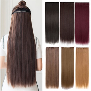 LUCKIN MART High Quality 60cm Long Straight Wig Hair One Piece Synthetic Hair Extension 5 Clips