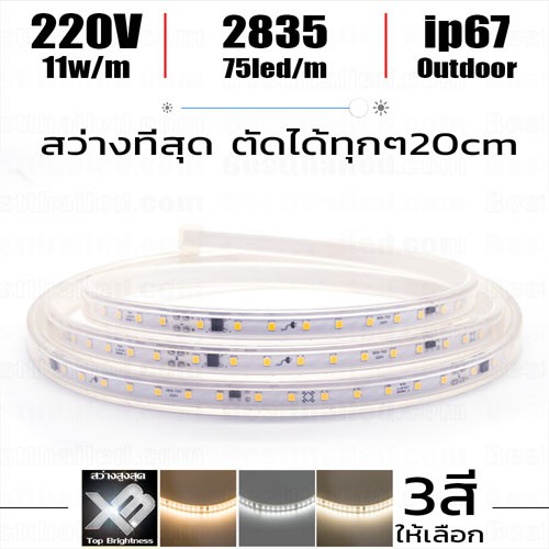 ไฟ Led เส้น 220V ตัดได้ทุกๆ 20cm XB 2835 IC ***อ่านก่อนสั่ง***