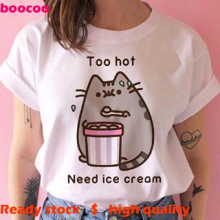 Pusheen เสื้อลําลองแฟชั่นสําหรับสตรีผ้าฝ้ายแขนสั้น Oversize ไซส์ M