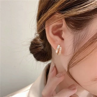ต่างหูแบบสองชั้นสําหรับผู้หญิง สวยหรู ดูแพง