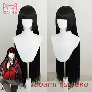 ( Anihut ) วิกผมสังเคราะห์สีด ําสําหรับผู้หญิง 【AniHut】Jabami Yumeko Wig Kakegurui Cosplay Wig Women Black 100cm Heat Resistant Synthetic Hair