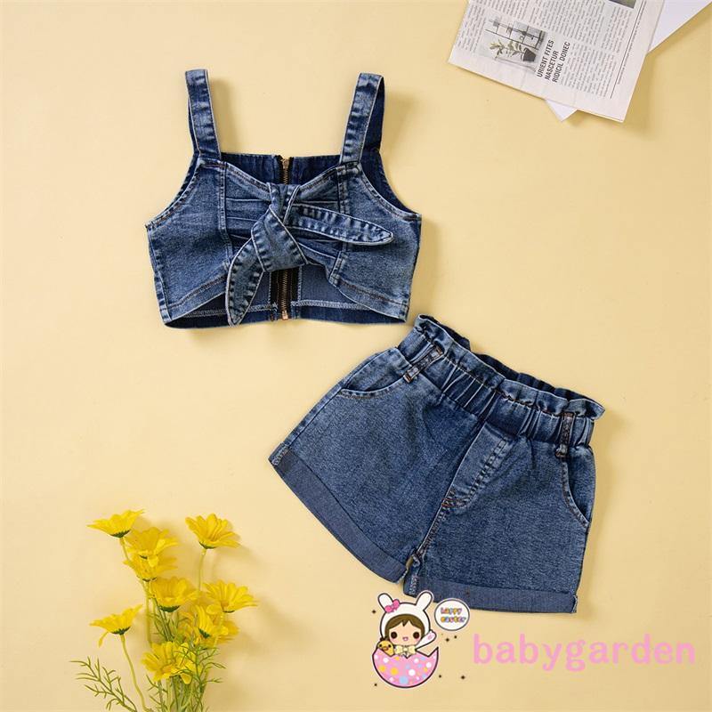 Babygarden-1-6 ปี ชุดเด็กทารก, สลิง ผูก ผูก ซิปขึ้น ครอป ยกทรง + ยีนสั้น ยีน ยีน ฤดูร้อน ชุดสบาย