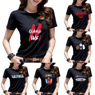 แฟชั่นเกาหลีคอกลมเสื้อยืดลายสารพันสําหรับผู้หญิง Unisex ท็อปส์ซู Tees #2 e}&gt;