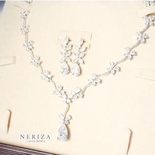 Neriza Jewelry/ชุดเครื่องประดับเจ้าสาวเพชรขาวล้วนเกรดพรีเมี่ยมประกายไฟเทียบเท่าเพชรแท้ รหัส NSW057 จัดส่งฟรีพร้อมกล่อง