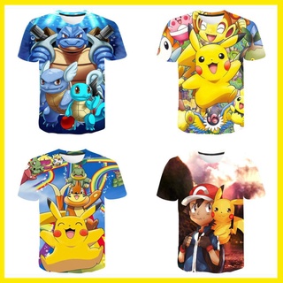 ใหม่ เสื้อยืดแขนสั้น พิมพ์ลายการ์ตูนโปเกม่อน ปิกาจู 3D แฟชั่นฤดูร้อน สําหรับเด็กผู้ชาย และเด็กผู้หญิง