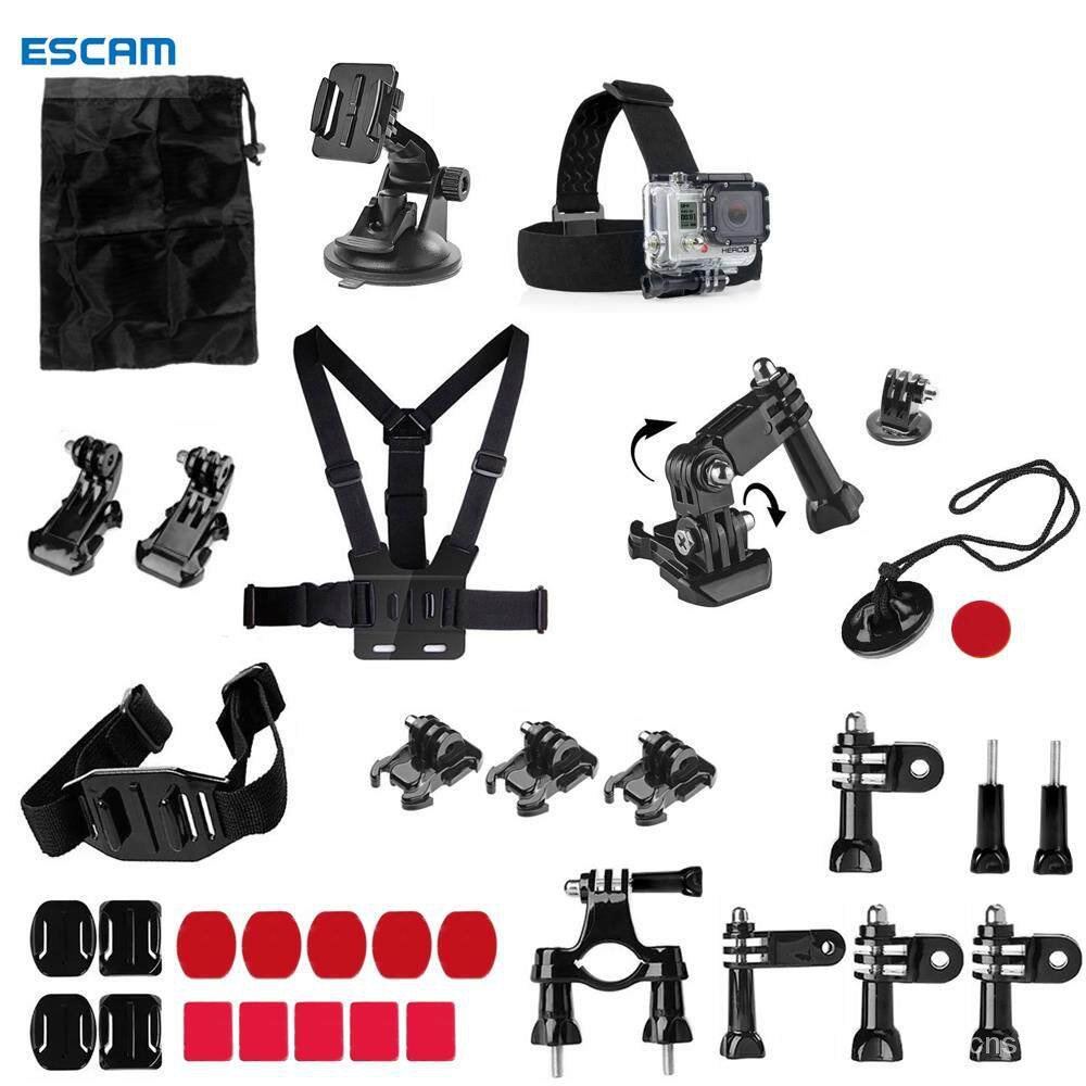 ESCAM 34in1 Sports Action Camera Accessories Kit with Chest Belt Headstrap Bicycle Mount for